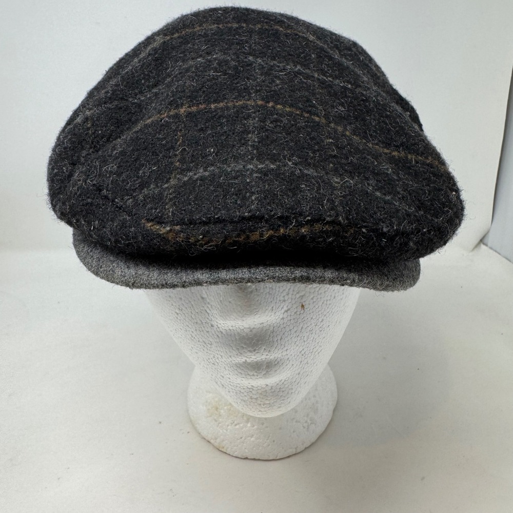 Stetson Black Wool Newsboy Cap with Brown Windowpane - Picture 2 of 8